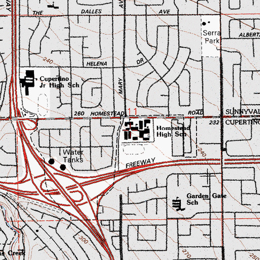 Topographic Map of Homestead High School, CA