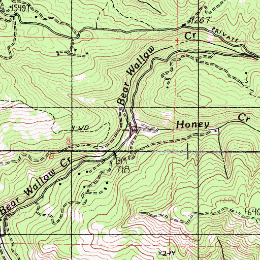 Topographic Map of Honey Creek, CA