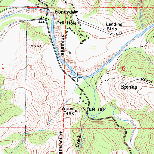 Topographic Map of Honeydew Creek, CA