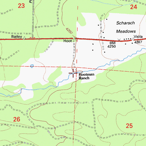 Topographic Map of Hootman Ranch, CA
