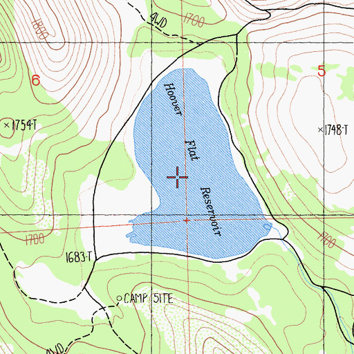 Topographic Map of Hoover Flat Reservoir, CA