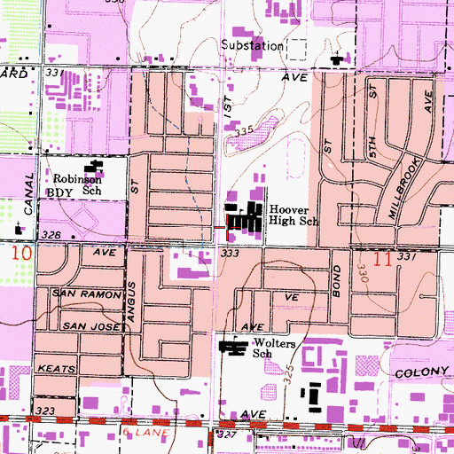Topographic Map of Hoover Continuation High School, CA