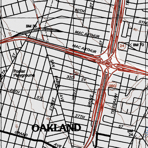 Topographic Map of Hoover Junior High School, CA