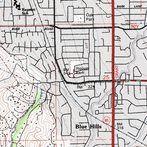 Topographic Map of Hoover School, CA