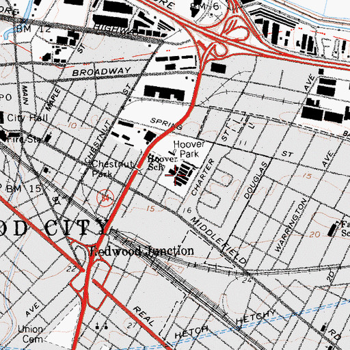 Topographic Map of Hoover Elementary School, CA