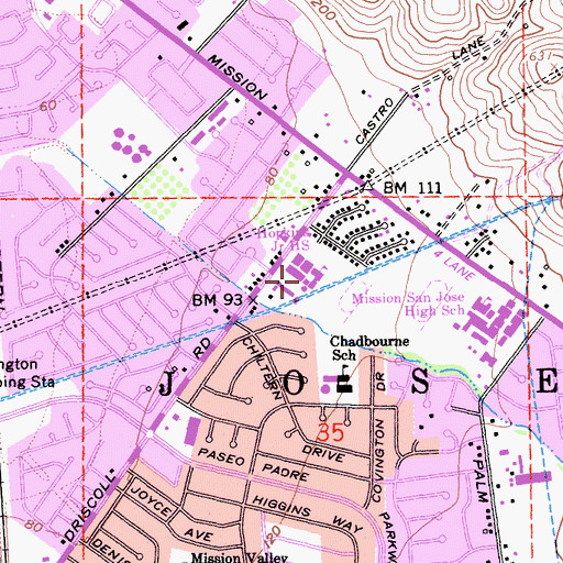 Topographic Map of William Hopkins Junior High School, CA