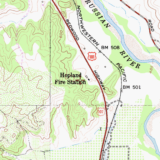 Topographic Map of Hopland Fire Station, CA