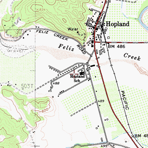 Topographic Map of Hopland Elementary School, CA