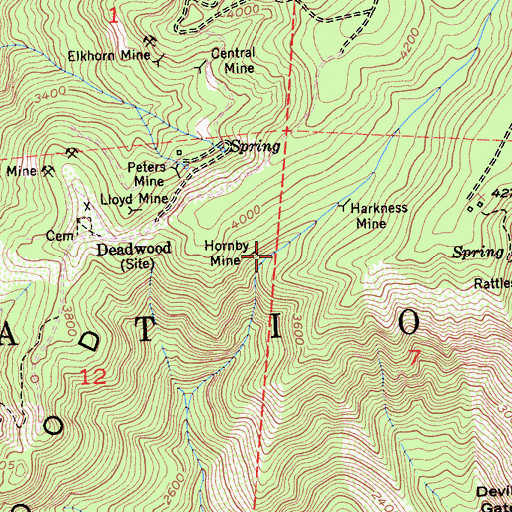 Topographic Map of Hornby Mine, CA