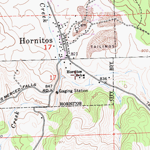 Topographic Map of Hornitos School, CA