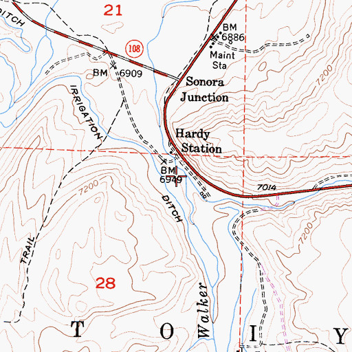 Topographic Map of Hot Creek, CA