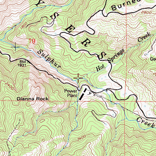 Topographic Map of Hot Springs Creek, CA