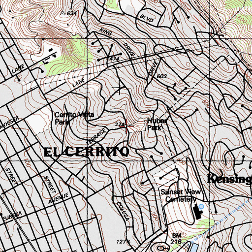 Topographic Map of Huber Park, CA