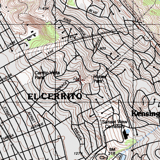 Topographic Map of Huber Park, CA