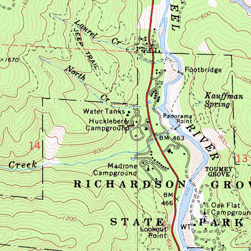 Topographic Map of Huckleberry Campground, CA