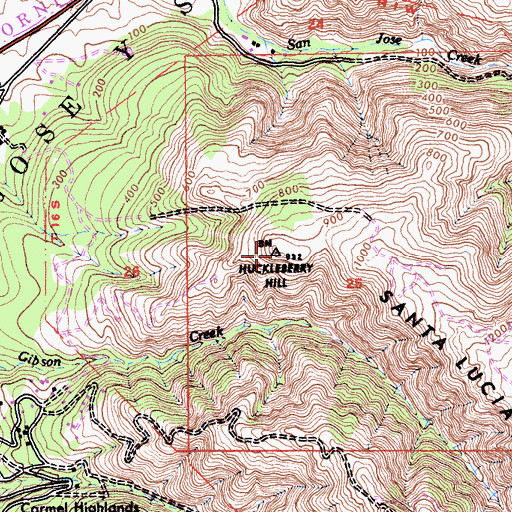 Topographic Map of Huckleberry Hill, CA