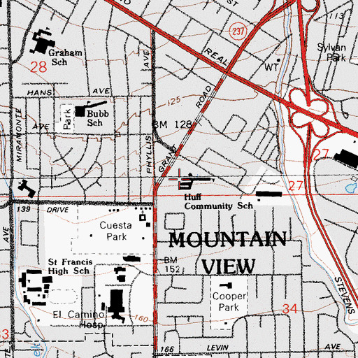 Topographic Map of Frank L Huff Elementary School, CA