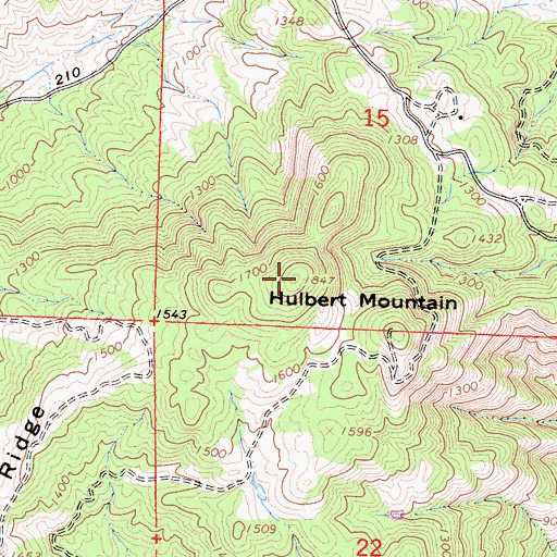 Topographic Map of Hulbert Mountain, CA