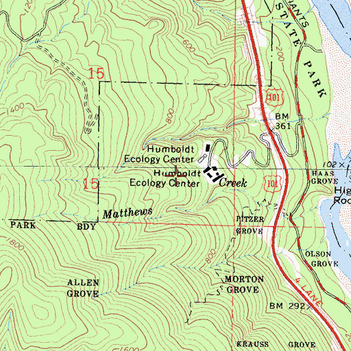 Topographic Map of Humboldt Ecology Center, CA