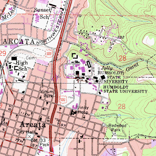 Topographic Map of Humboldt State University, CA