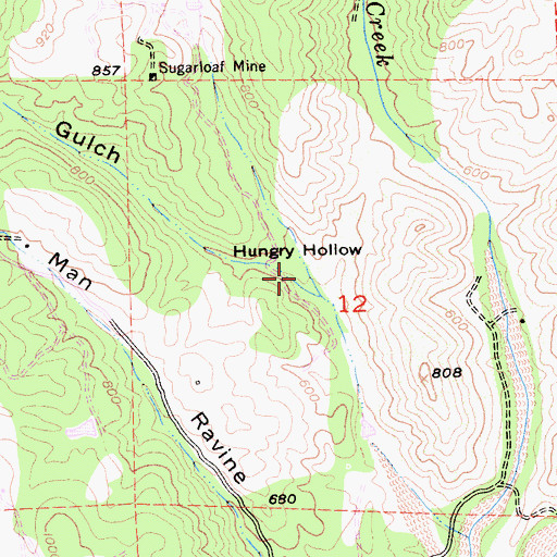 Topographic Map of Hungry Hollow, CA
