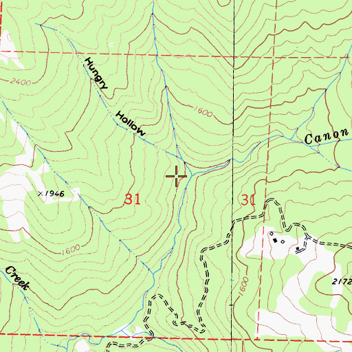 Topographic Map of Hungry Hollow, CA