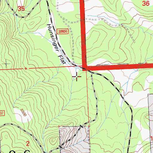 Topographic Map of Hunsinger Flat, CA
