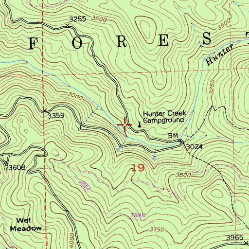 Topographic Map of Hunter Creek Camp Ground, CA