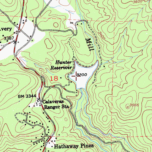 Topographic Map of Hunter Reservoir, CA