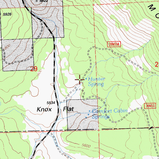 Topographic Map of Hunter Spring, CA