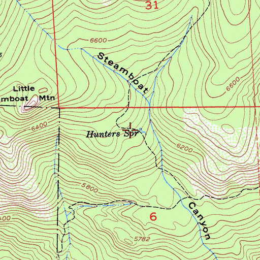 Topographic Map of Hunters Spring, CA