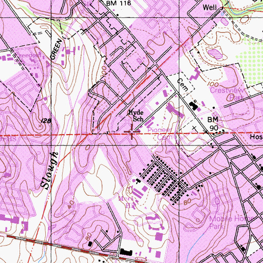 Topographic Map of H A Hyde Elementary School, CA