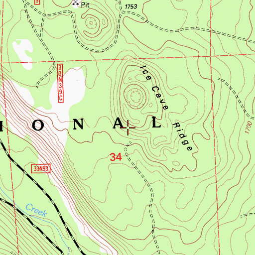 Topographic Map of Ice Cave Ridge, CA