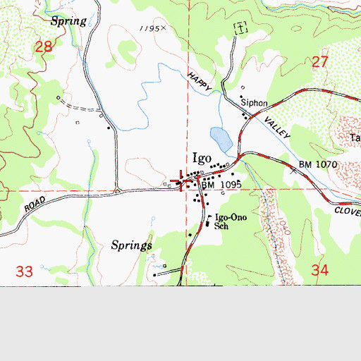 Topographic Map of Igo, CA