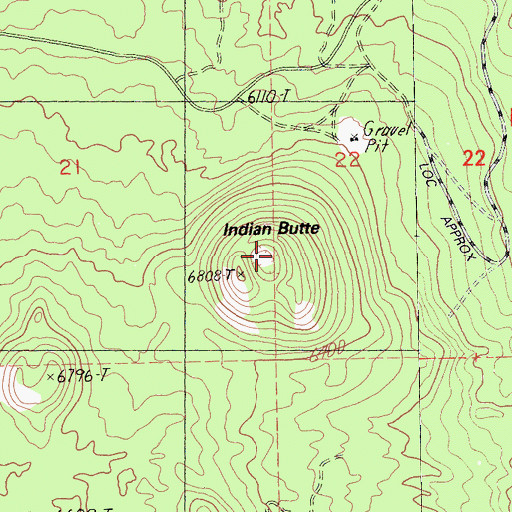 Topographic Map of Indian Butte, CA