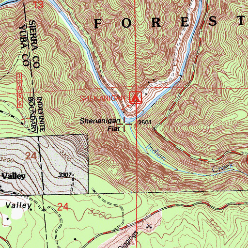 Topographic Map of Indian Creek, CA