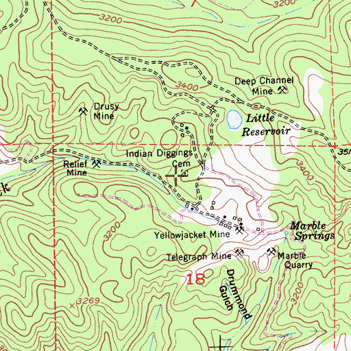 Topographic Map of Indian Diggings Cemetery, CA