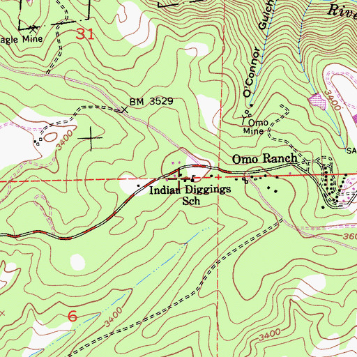 Topographic Map of Indian Diggings Elementary School, CA