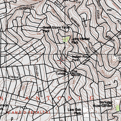 Topographic Map of Indian Rock Park, CA