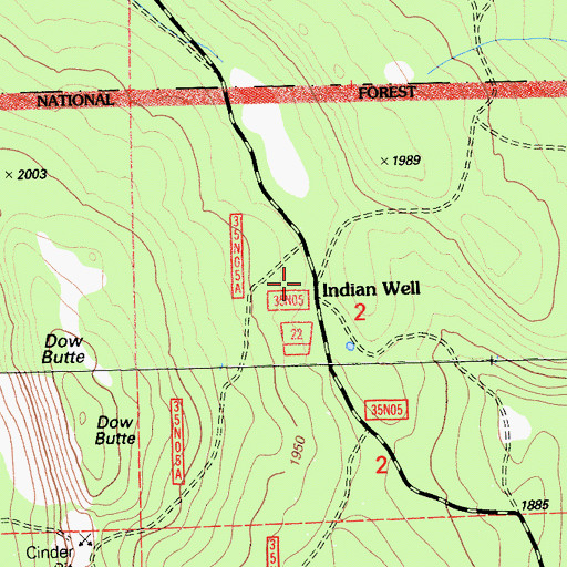 Topographic Map of Indian Well, CA