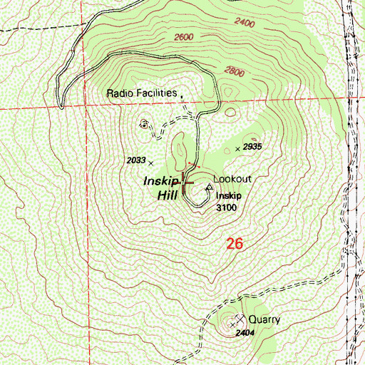 Topographic Map of Inskip Hill, CA