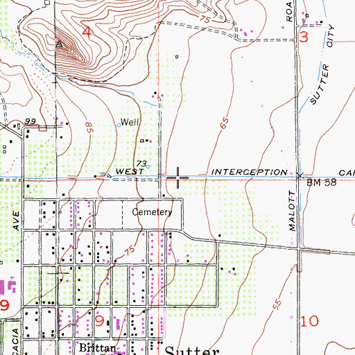 Topographic Map of West Interception Canal, CA