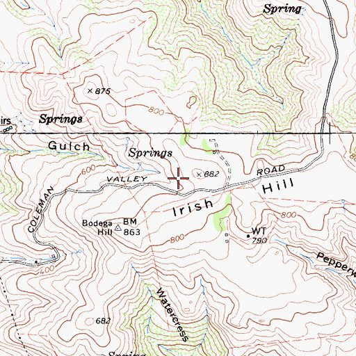 Topographic Map of Irish Hill, CA