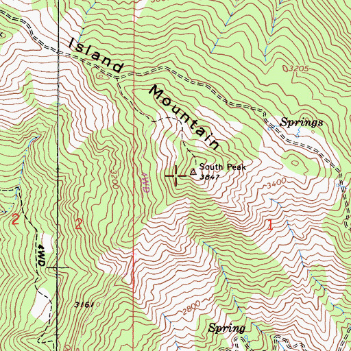Topographic Map of Island Mountain, CA