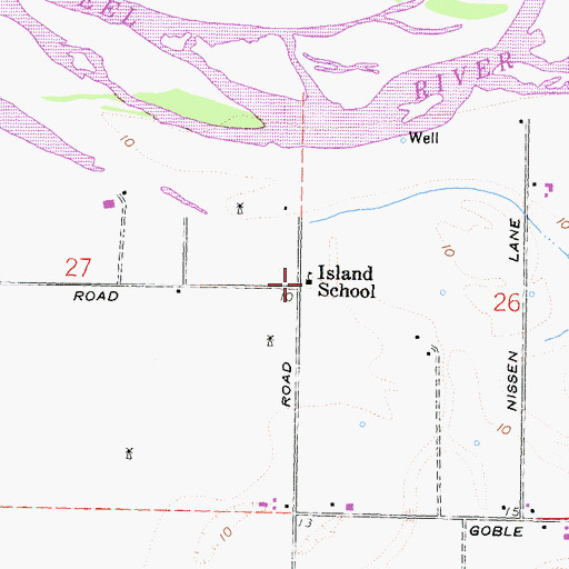 Topographic Map of Island School, CA