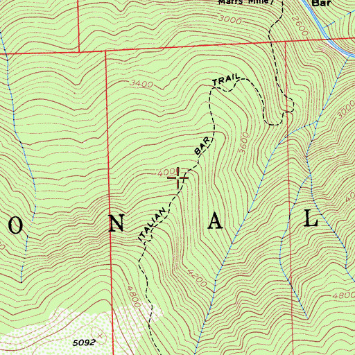 Topographic Map of Italian Bar Trail, CA