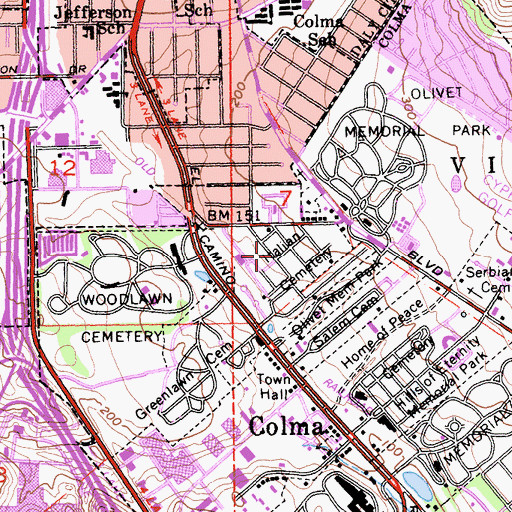 Topographic Map of Italian Cemetery, CA