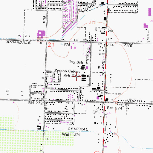 Topographic Map of West Fresno Elementary School, CA