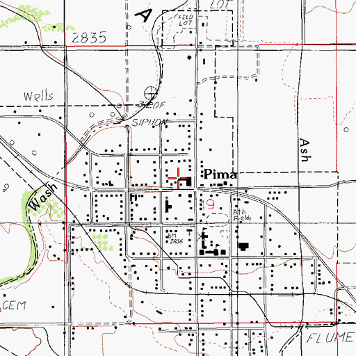 Topographic Map of Pima City Hall, AZ