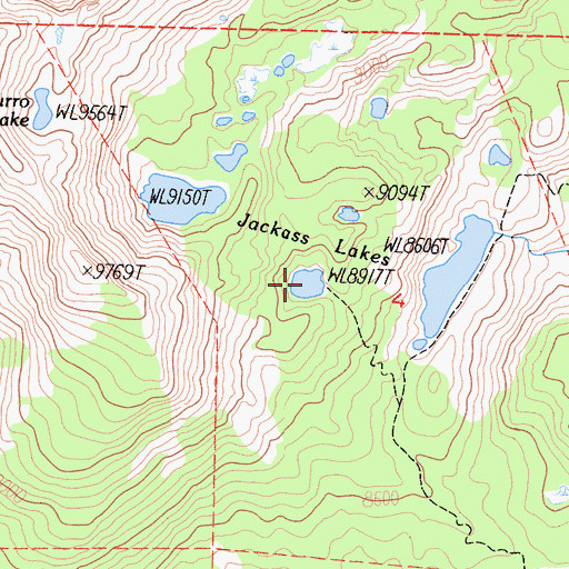 Topographic Map of Jackass Lakes, CA